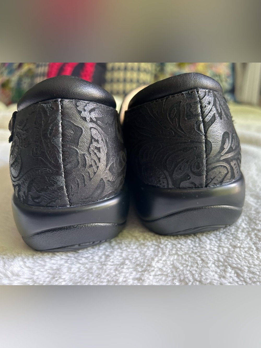 Alegria Black Floral-Embossed Slip-On Loafers - Picture 2 of 7
